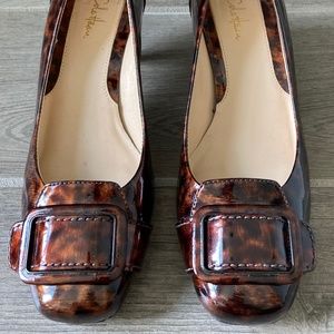 Cole Haan Patent Animal Print Shoes with Buckle